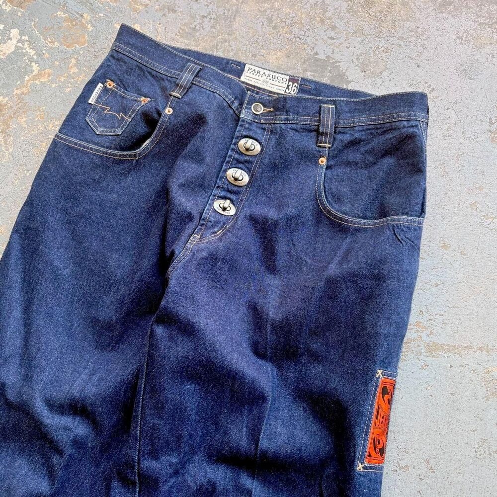 Vintage 90s Parasuco Heavyweight Darkwash Jeans With Cool Twist Fly Closure